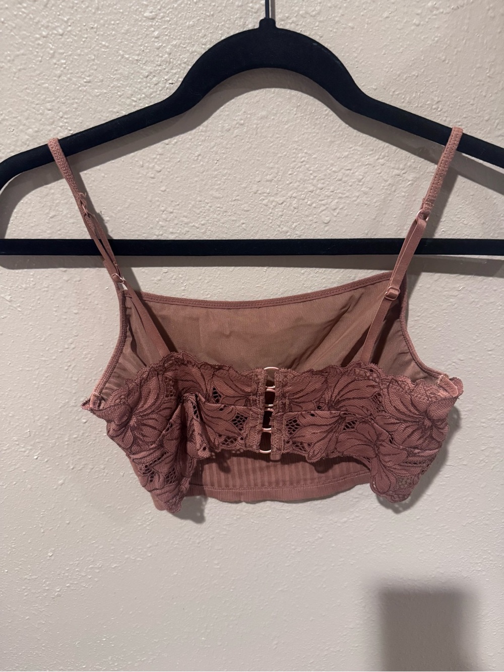 aerie Rose Blush Lace-Trim Ribbed Bralette